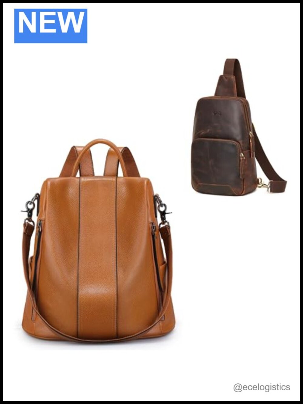 Genuine Leather Backpack Crossbody Sling Bag with RFID Blocking Anti-Theft